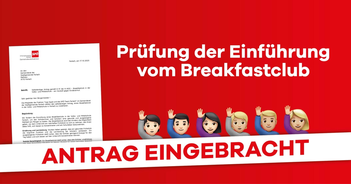 Unser Antrag f&uuml;r einen Breakfastclub in der Volks- und Mittelschule &ndash; Schon im Gemeinderat eingebracht!